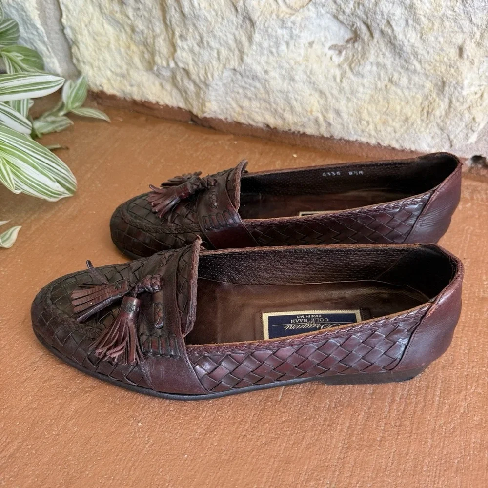 Bragano‎ Cole Haan Men's Sz 8.5 N Brown Woven Leather Tassel Loafers Shoes Italy
